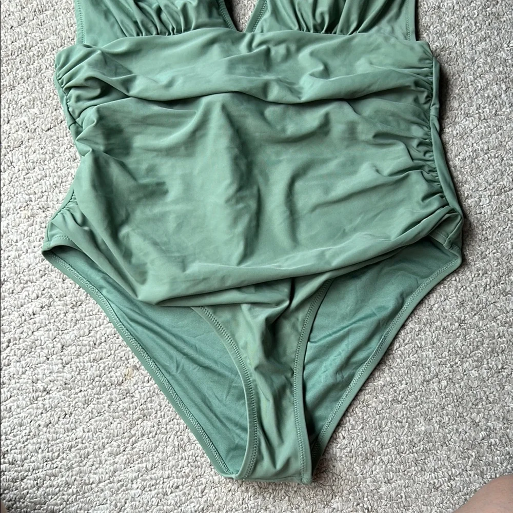 Cupshe Sage Green Halter Ruched One-Piece Swimsuit